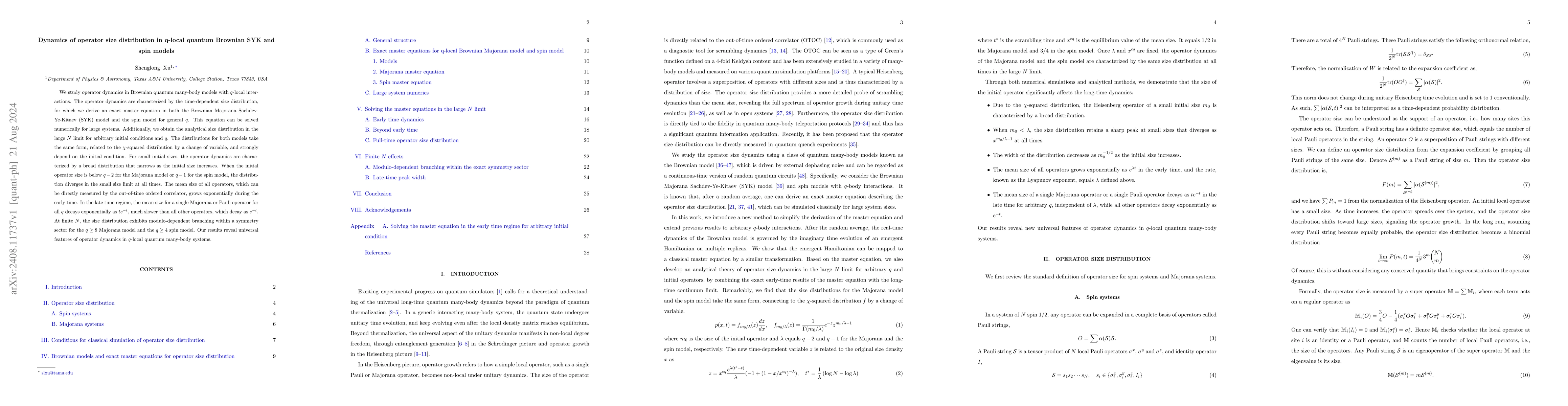 Thumbnail for Dynamics of operator size distribution in q-local quantum Brownian SYK
  and spin models