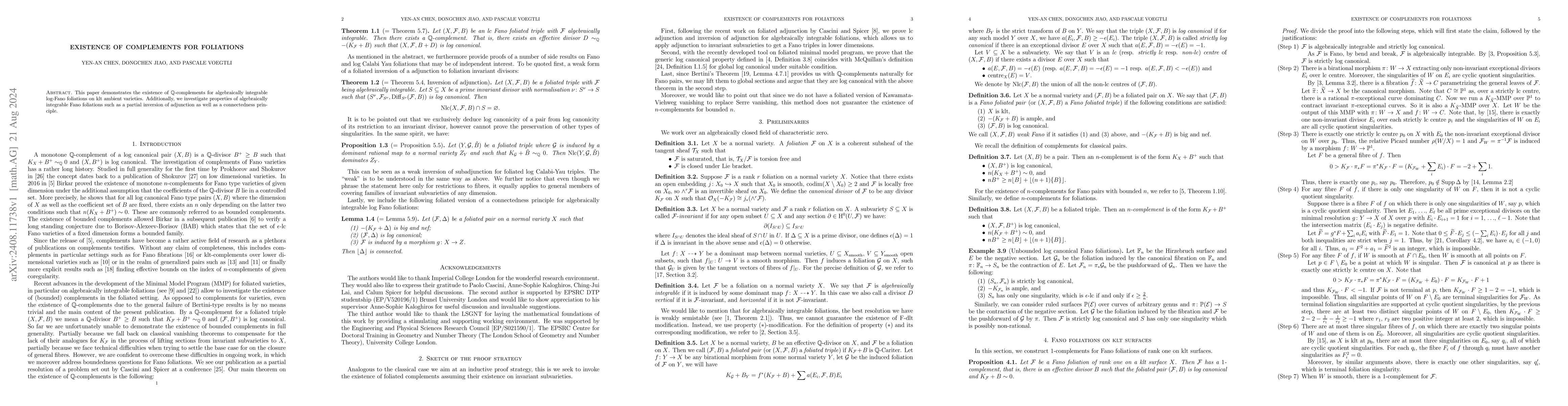 Thumbnail for Existence of complements for foliations