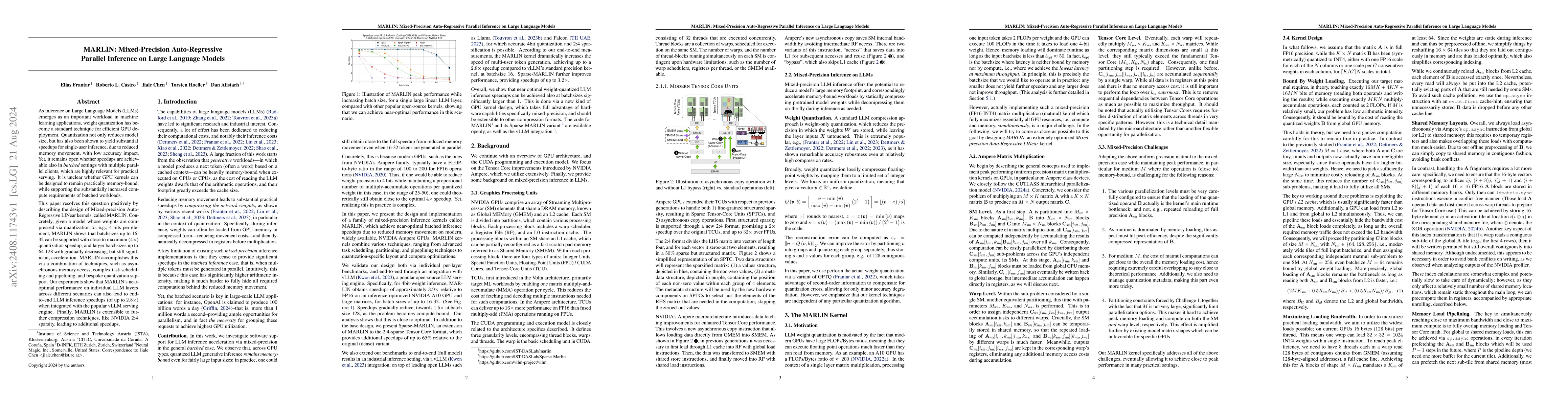 Thumbnail for MARLIN: Mixed-Precision Auto-Regressive Parallel Inference on Large
  Language Models