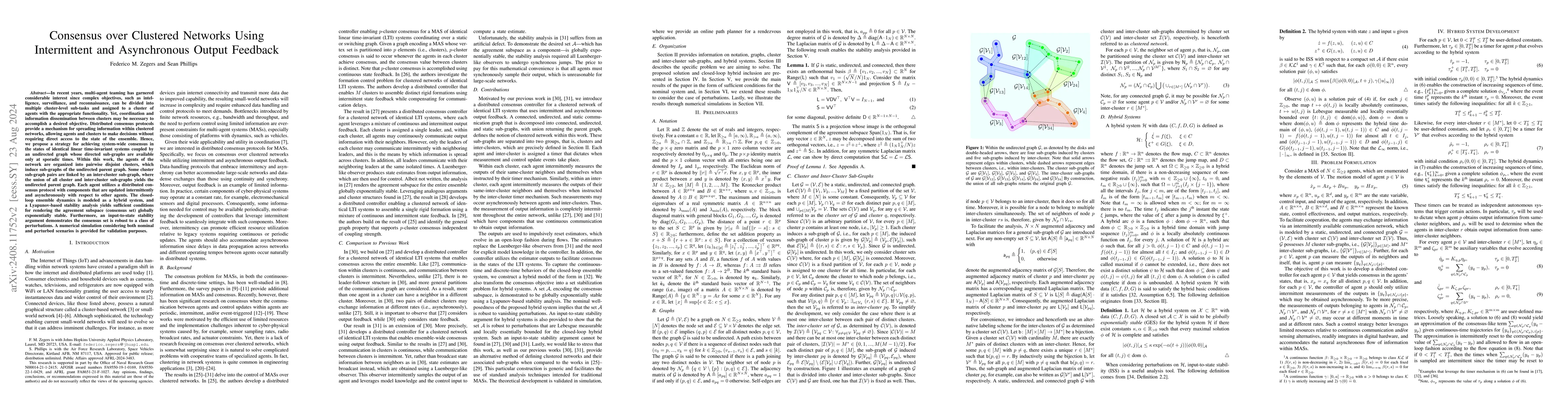 Thumbnail for Consensus over Clustered Networks Using Intermittent and Asynchronous
  Output Feedback