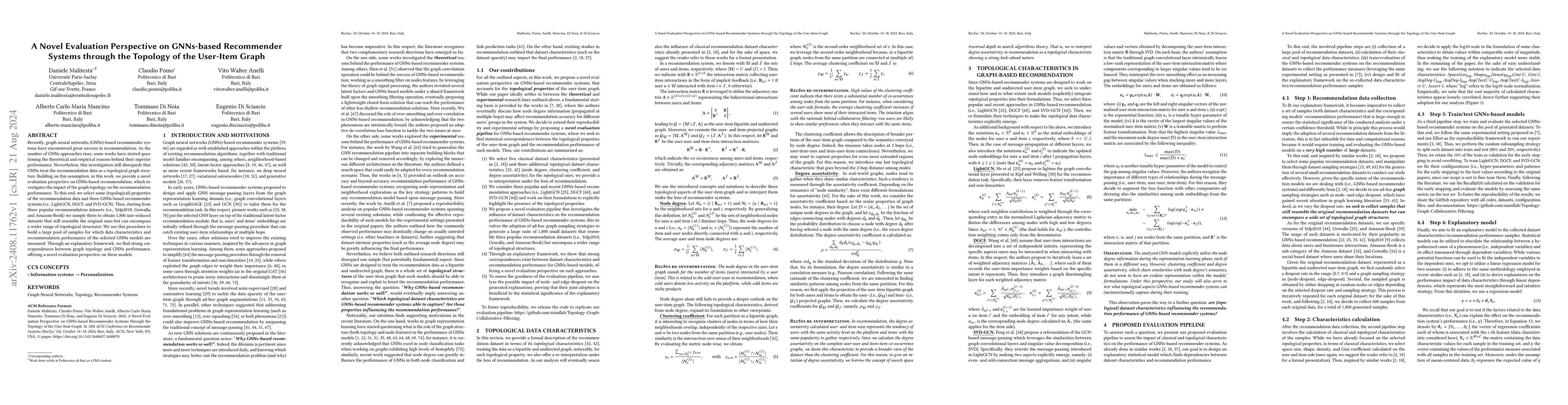 Thumbnail for A Novel Evaluation Perspective on GNNs-based Recommender Systems through
  the Topology of the User-Item Graph
