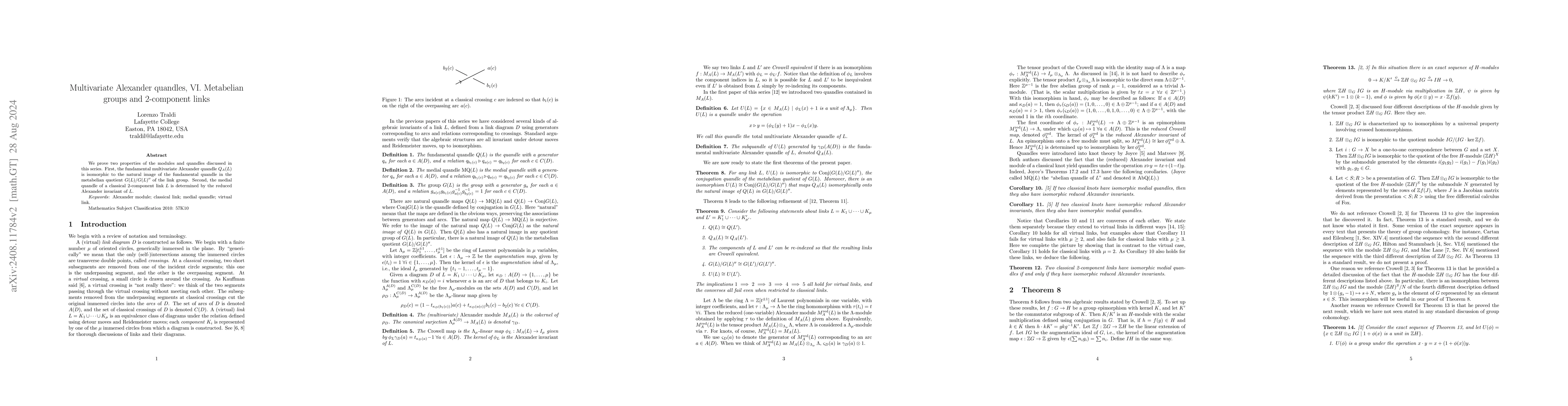 Thumbnail for Multivariate Alexander quandles, VI. Metabelian groups and 2-component
  links