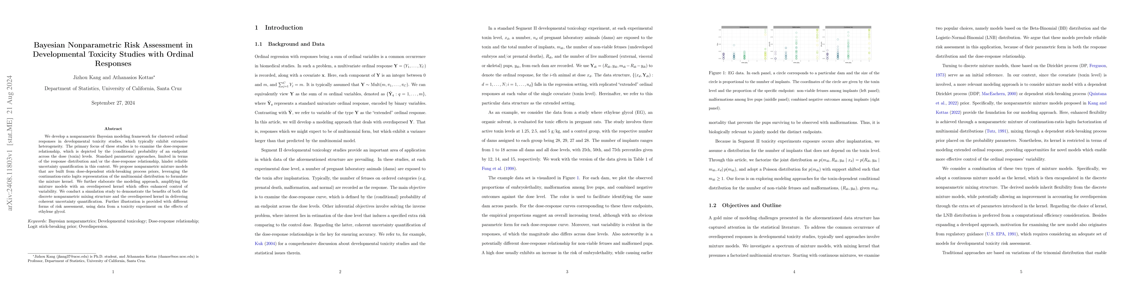 Thumbnail for Bayesian Nonparametric Risk Assessment in Developmental Toxicity Studies
  with Ordinal Responses