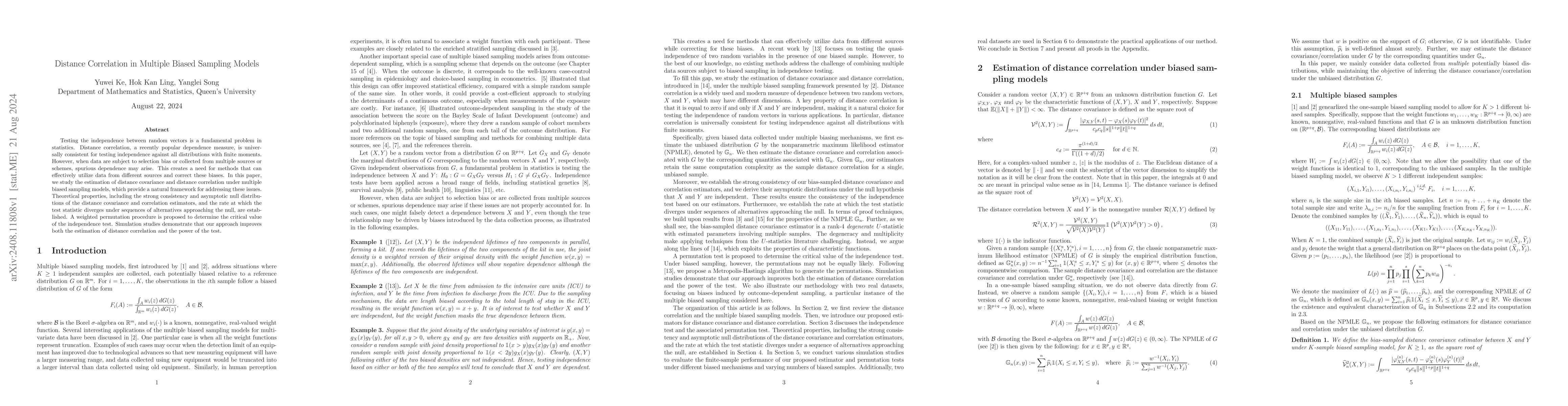 Thumbnail for Distance Correlation in Multiple Biased Sampling Models