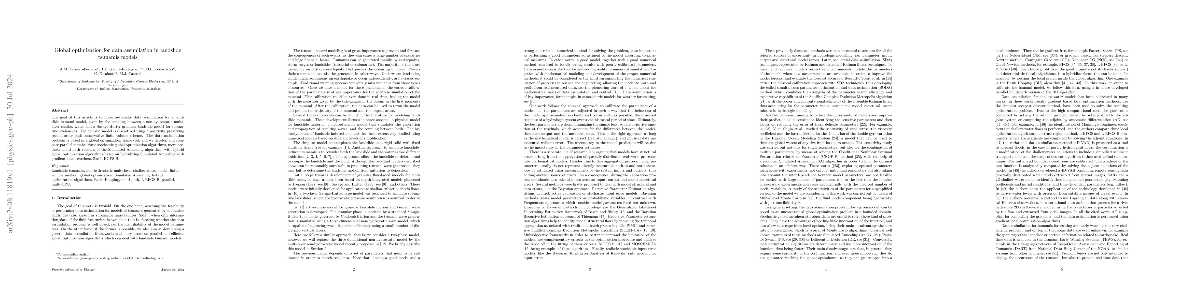 Thumbnail for Global optimization for data assimilation in landslide tsunamis models