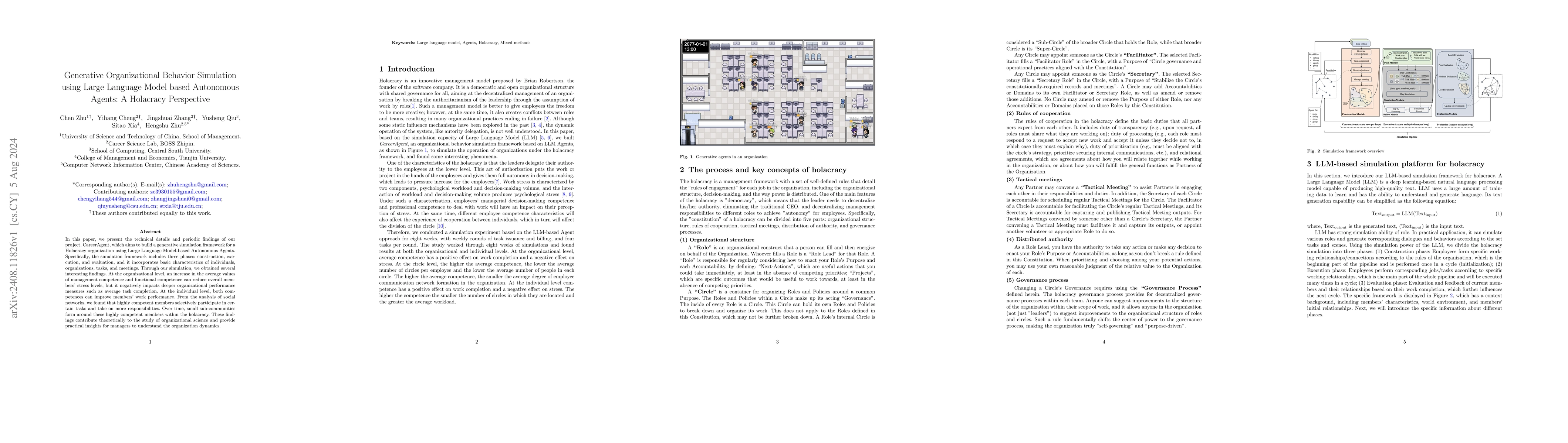 Thumbnail for Generative Organizational Behavior Simulation using Large Language Model
  based Autonomous Agents: A Holacracy Perspective
