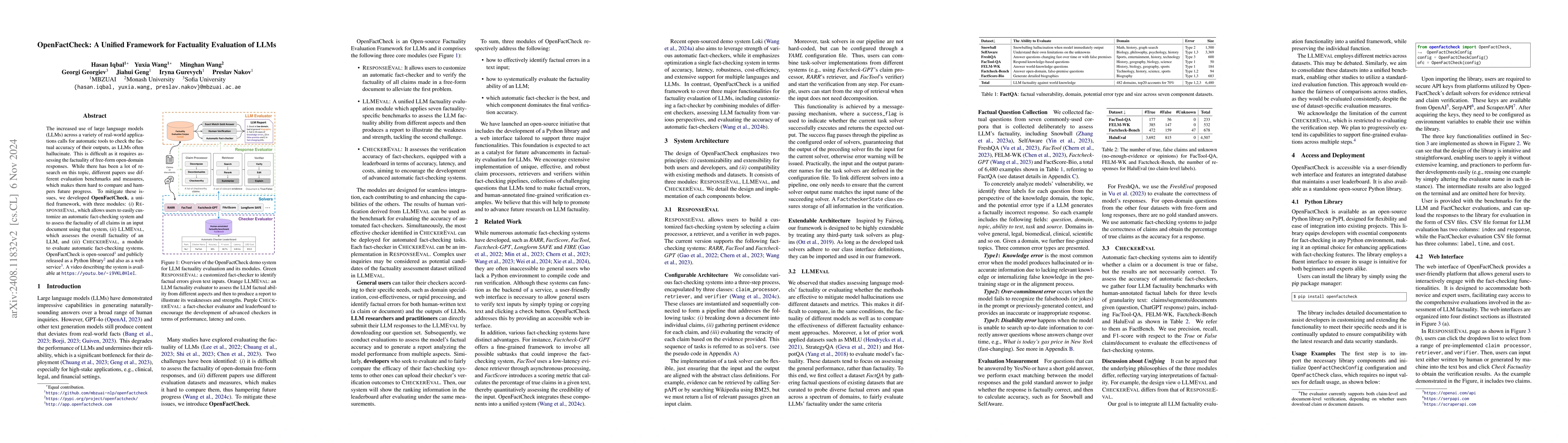 Thumbnail for OpenFactCheck: A Unified Framework for Factuality Evaluation of LLMs