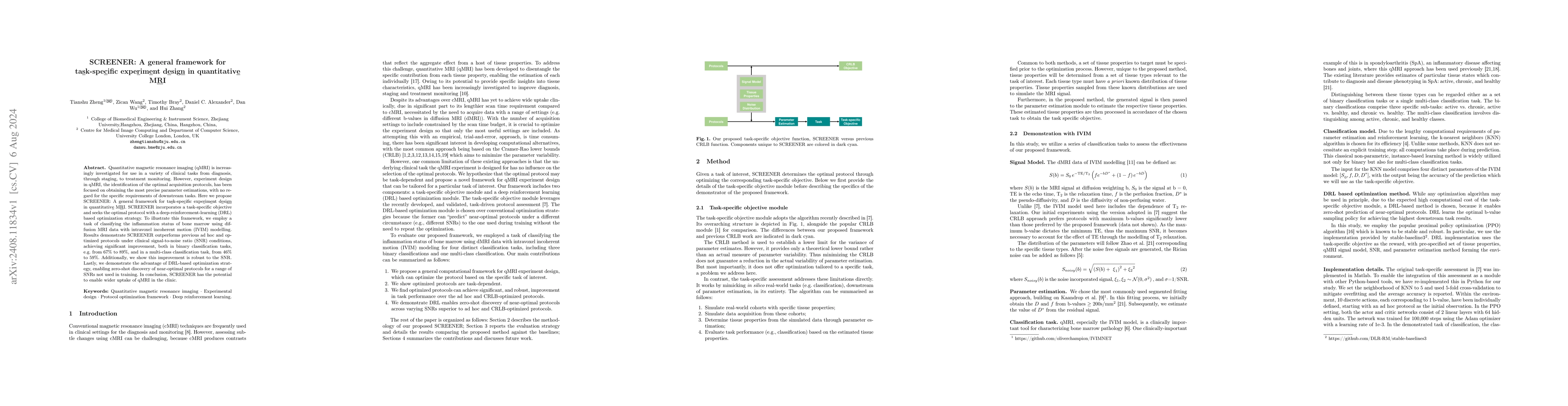 Thumbnail for SCREENER: A general framework for task-specific experiment design in
  quantitative MRI