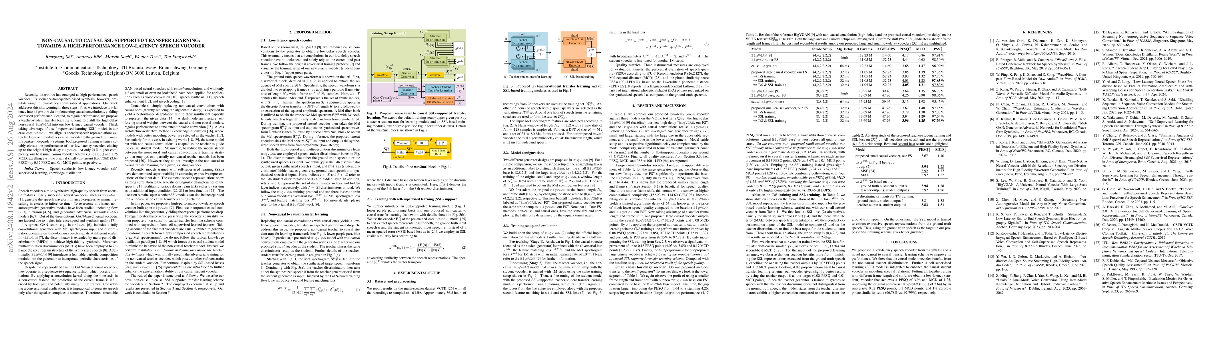 Thumbnail for Non-Causal to Causal SSL-Supported Transfer Learning: Towards a
  High-Performance Low-Latency Speech Vocoder