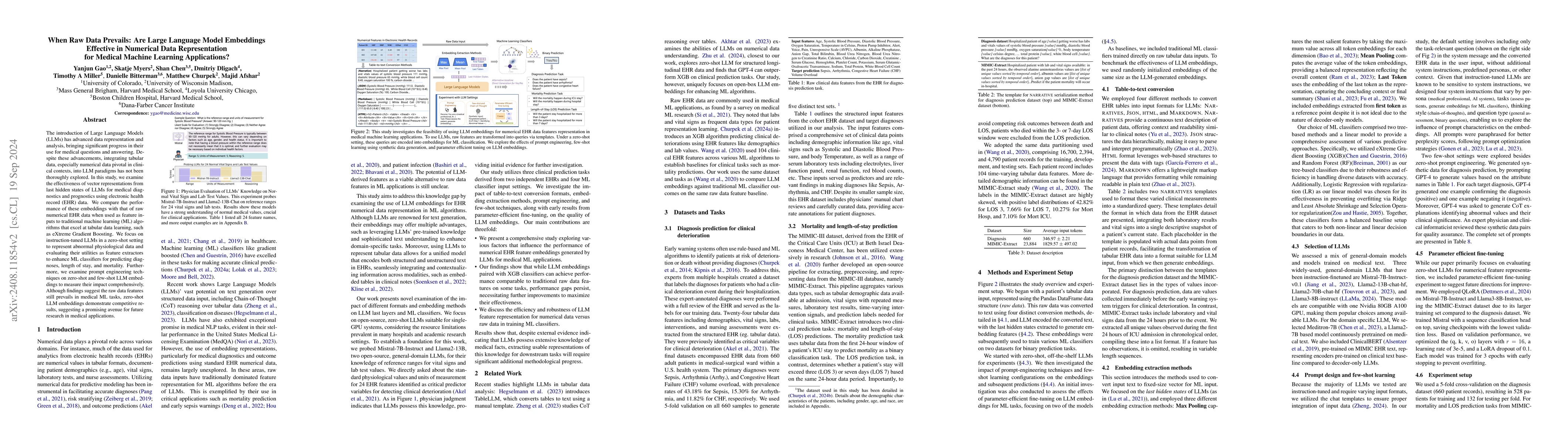 Thumbnail for When Raw Data Prevails: Are Large Language Model Embeddings Effective in
  Numerical Data Representation for Medical Machine Learning Applications?