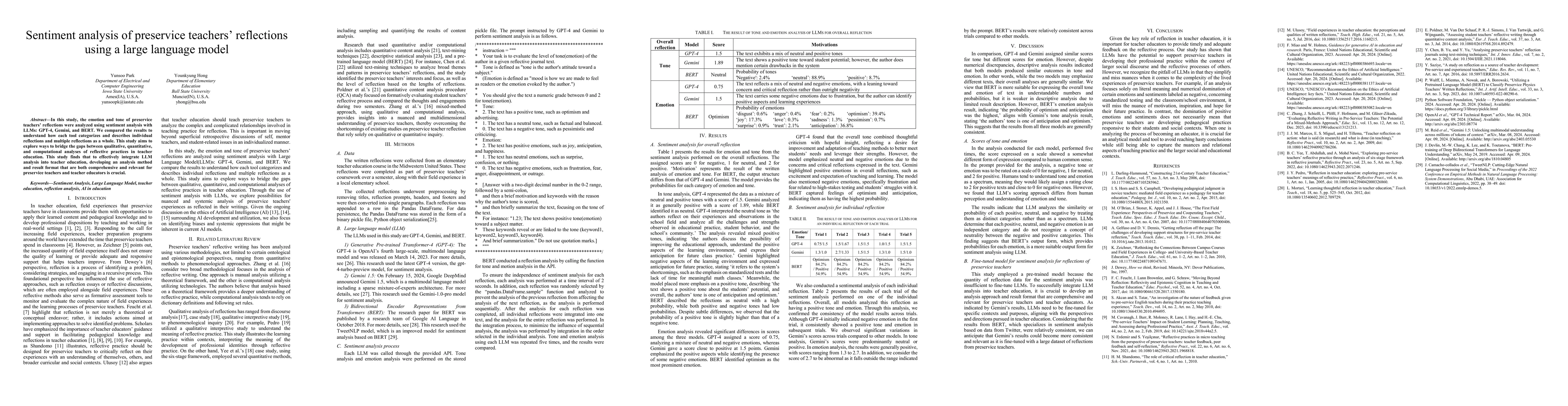 Thumbnail for Sentiment analysis of preservice teachers' reflections using a large
  language model