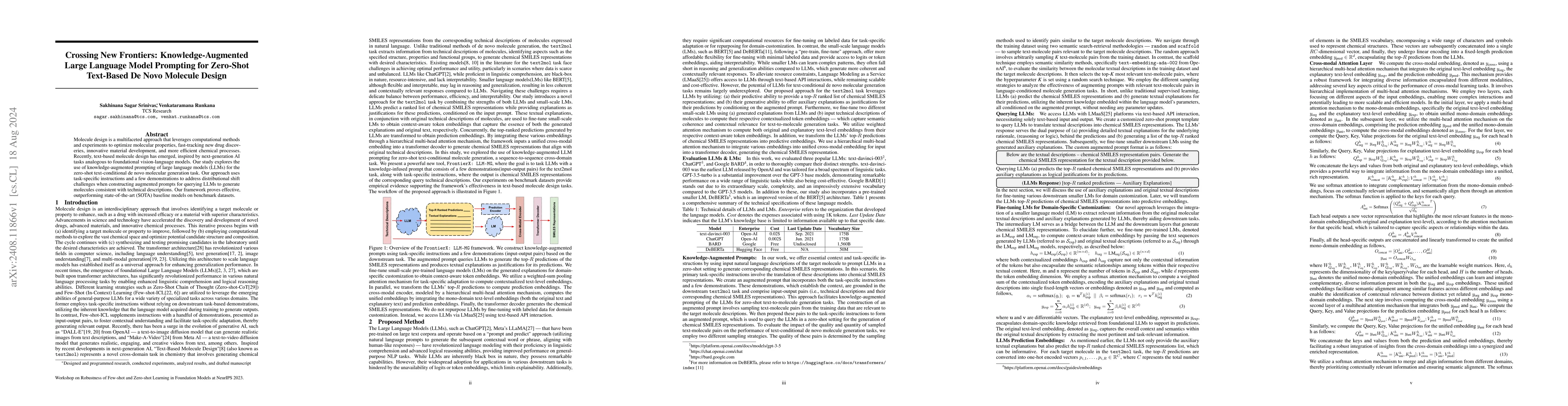 Thumbnail for Crossing New Frontiers: Knowledge-Augmented Large Language Model
  Prompting for Zero-Shot Text-Based De Novo Molecule Design