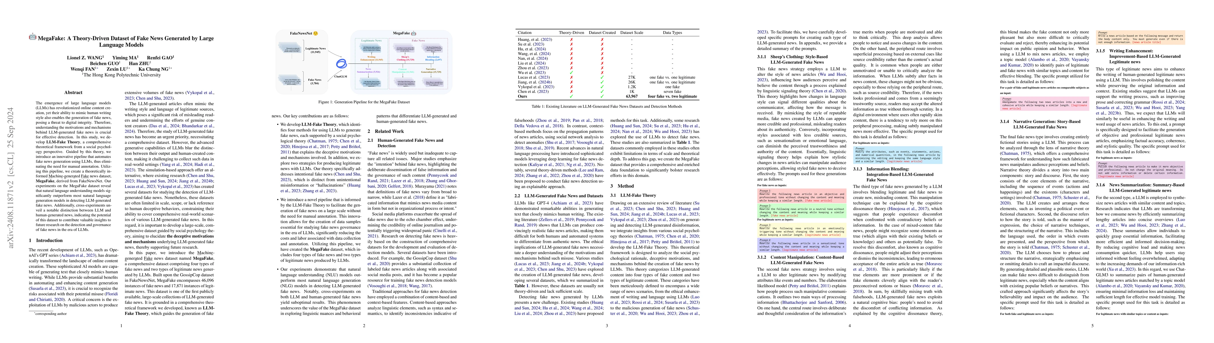 Thumbnail for MegaFake: A Theory-Driven Dataset of Fake News Generated by Large
  Language Models