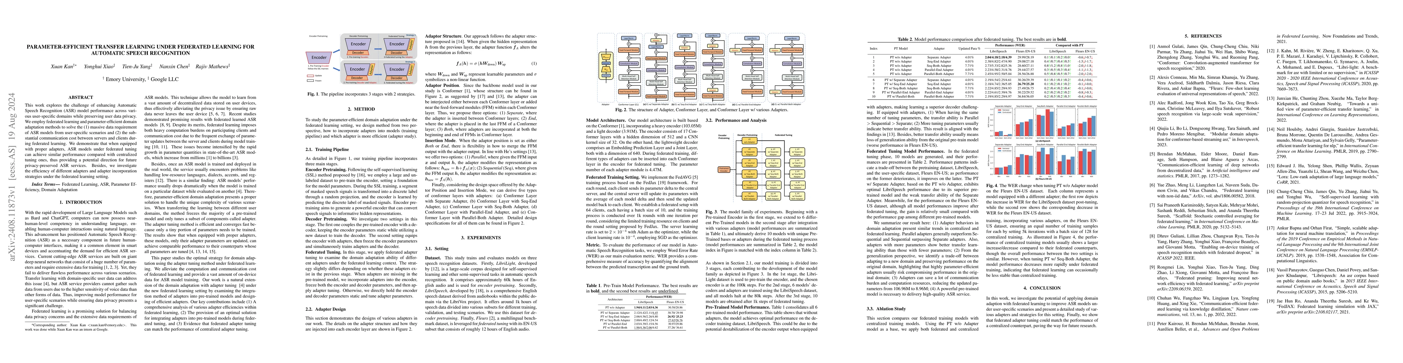 Thumbnail for Parameter-Efficient Transfer Learning under Federated Learning for
  Automatic Speech Recognition