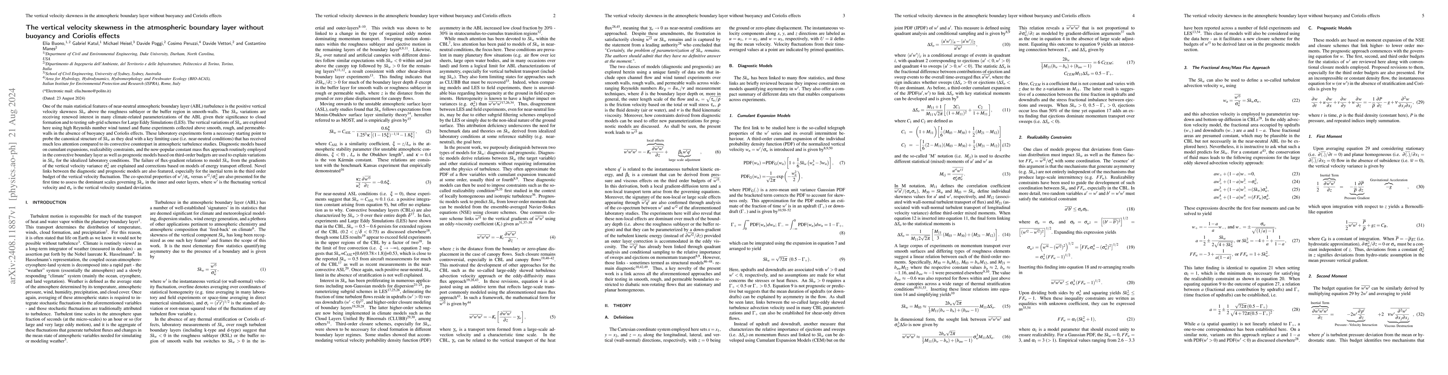 Thumbnail for The vertical velocity skewness in the atmospheric boundary layer without
  buoyancy and Coriolis effects