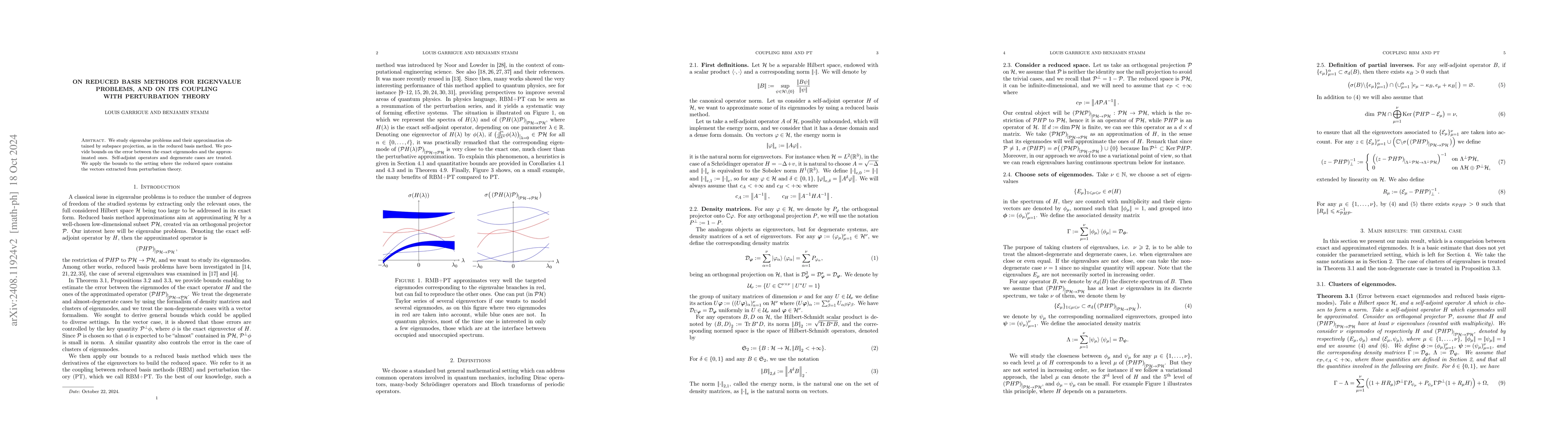 Thumbnail for On reduced basis methods for eigenvalue problems, and on its coupling
  with perturbation theory
