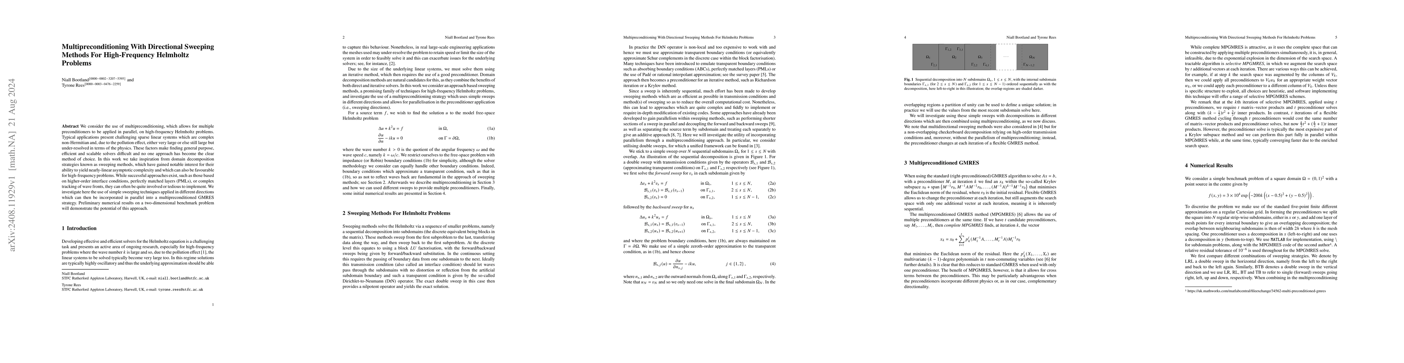 Thumbnail for Multipreconditioning with directional sweeping methods for
  high-frequency Helmholtz problems