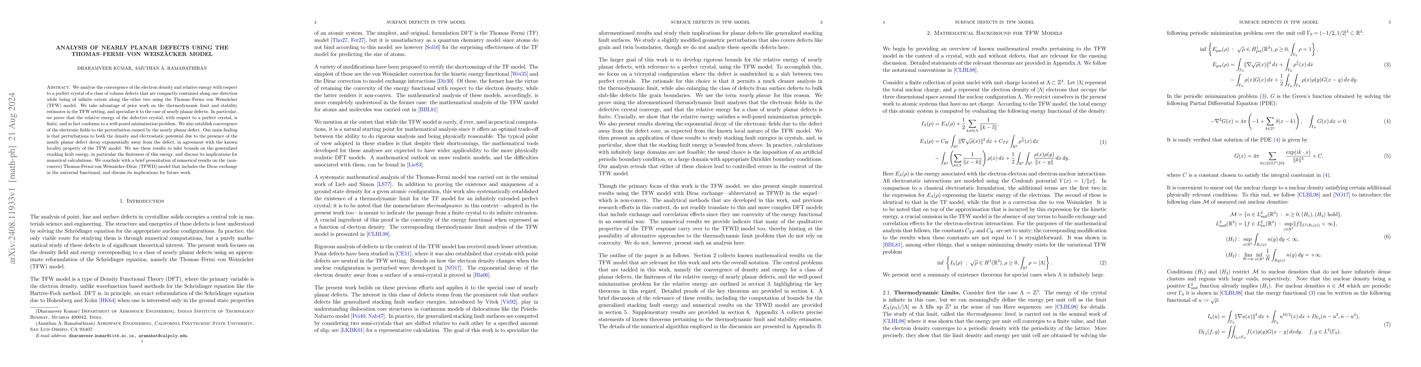 Thumbnail for Analysis of nearly planar defects using the Thomas--Fermi--von
  Weiszacker model