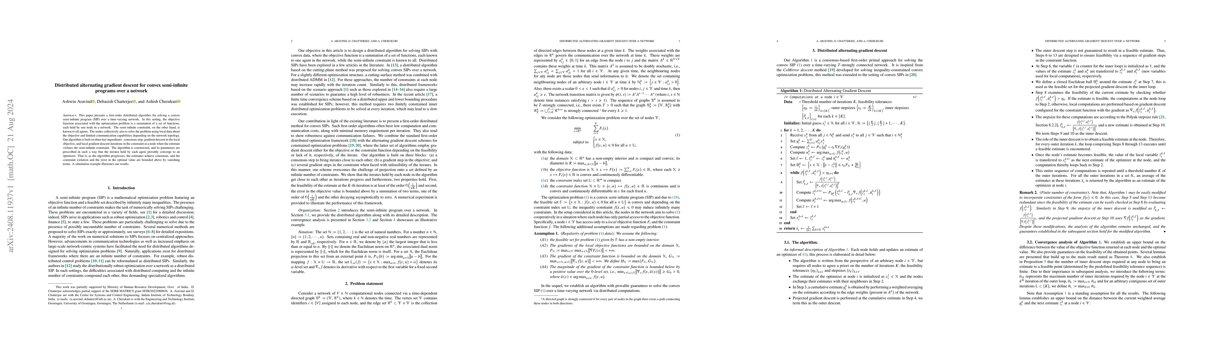 Thumbnail for Distributed alternating gradient descent for convex semi-infinite
  programs over a network