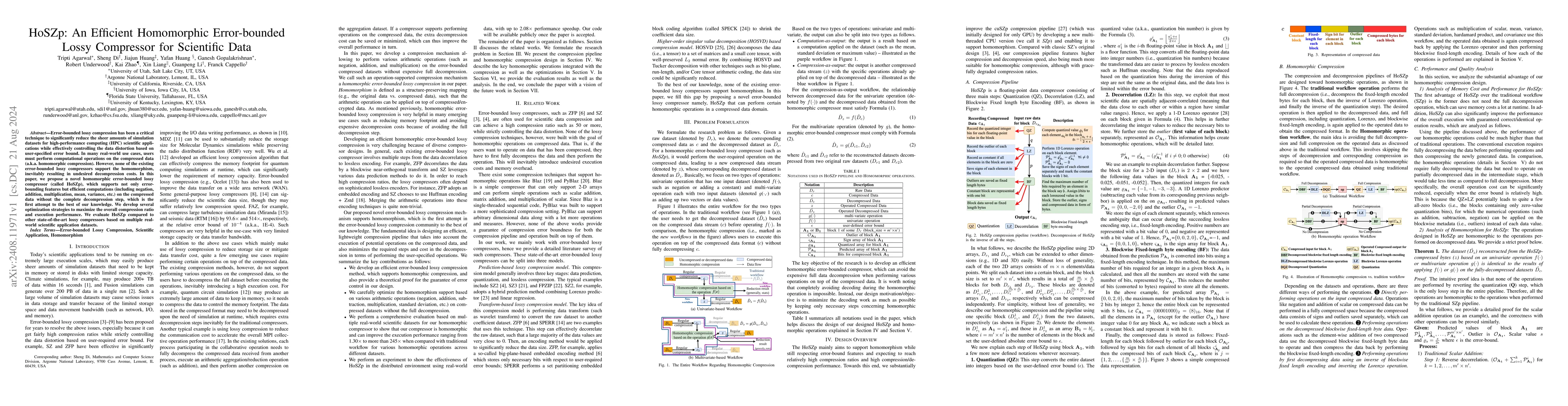 Thumbnail for HoSZp: An Efficient Homomorphic Error-bounded Lossy Compressor for
  Scientific Data