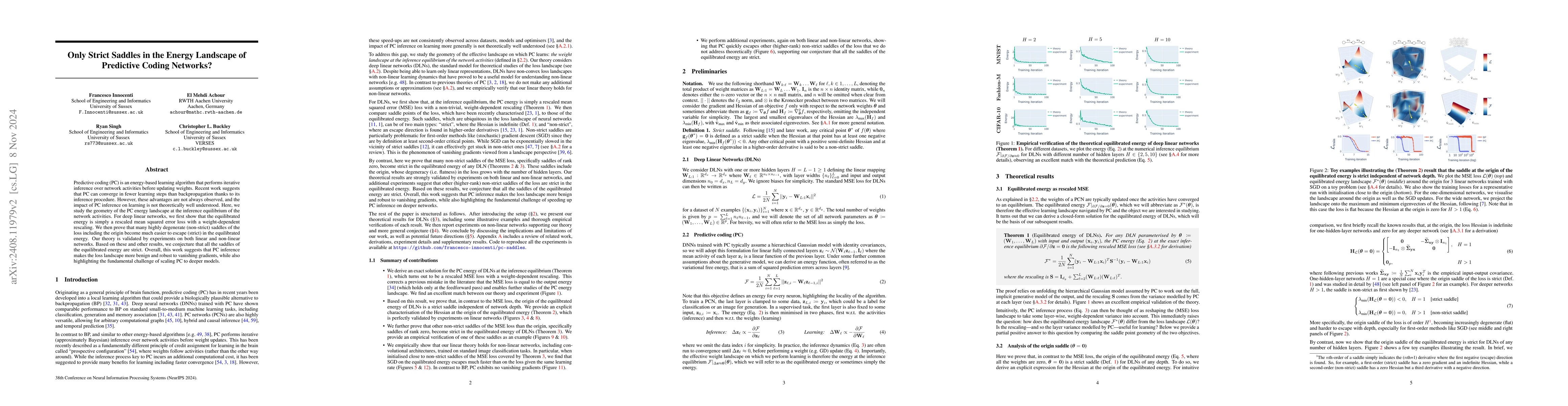 Thumbnail for Only Strict Saddles in the Energy Landscape of Predictive Coding
  Networks?