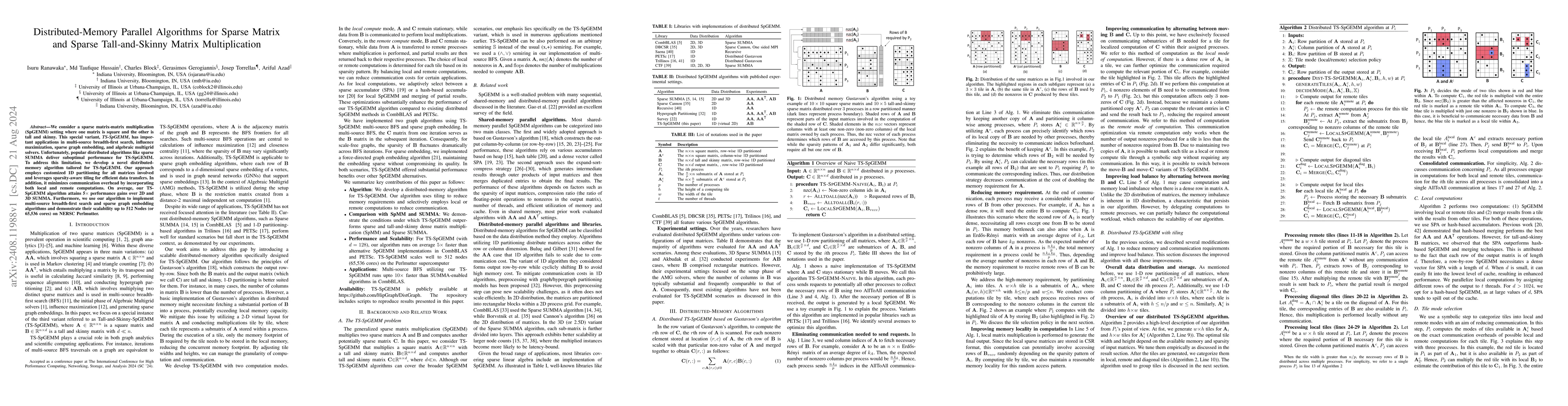 Thumbnail for Distributed-Memory Parallel Algorithms for Sparse Matrix and Sparse
  Tall-and-Skinny Matrix Multiplication