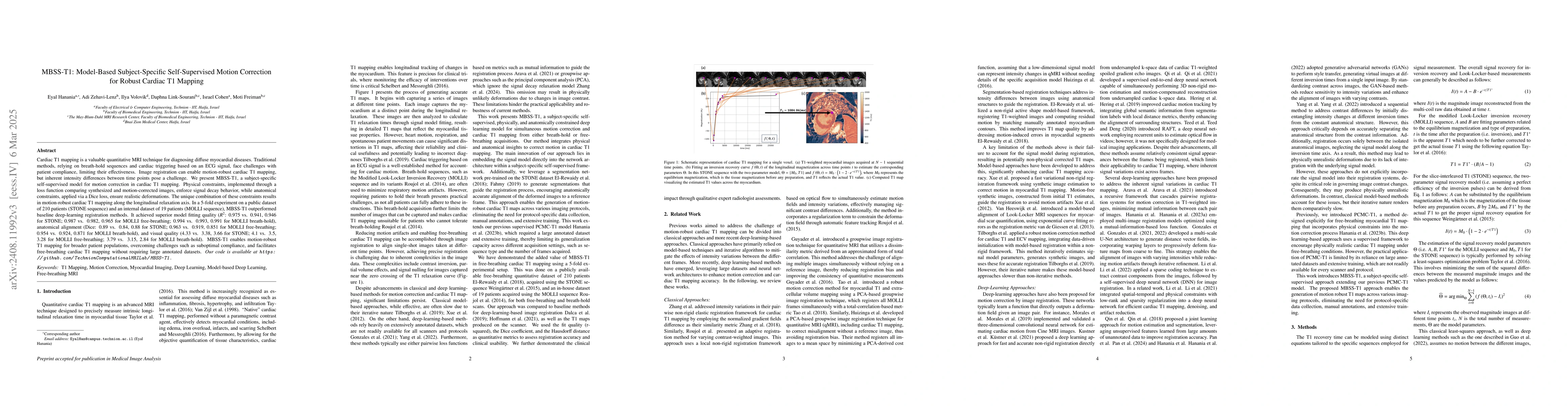 Thumbnail for MBSS-T1: Model-Based Self-Supervised Motion Correction for Robust
  Cardiac T1 Mapping