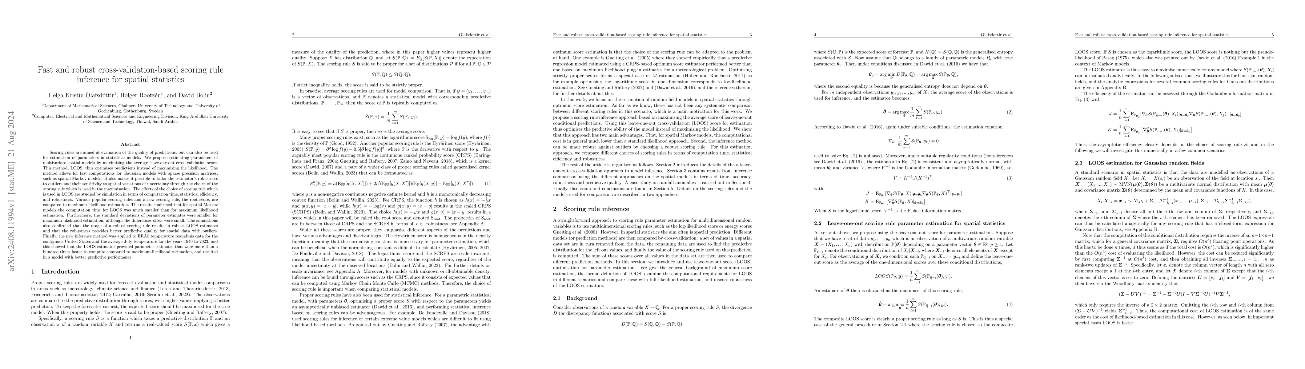 Thumbnail for Fast and robust cross-validation-based scoring rule inference for
  spatial statistics