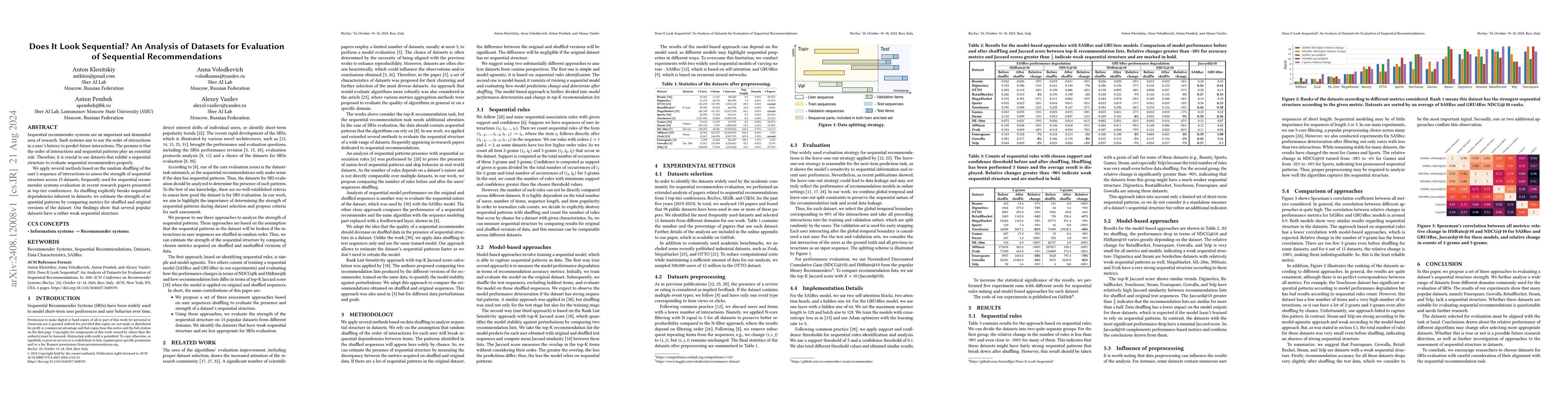 Thumbnail for Does It Look Sequential? An Analysis of Datasets for Evaluation of
  Sequential Recommendations