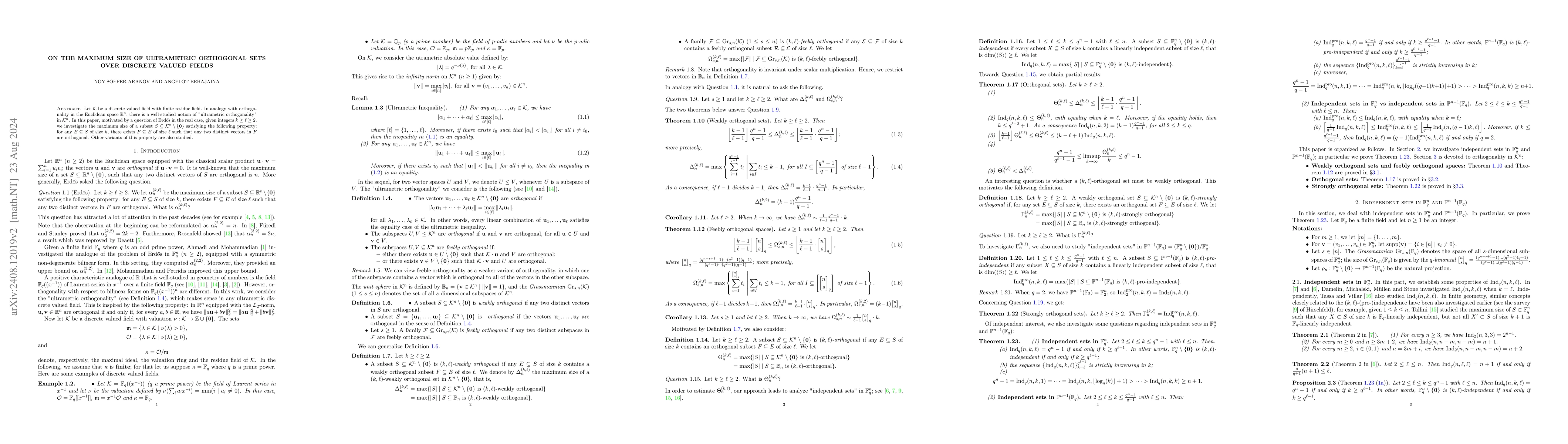 Thumbnail for On the maximum size of ultrametric orthogonal sets over discrete valued
  fields
