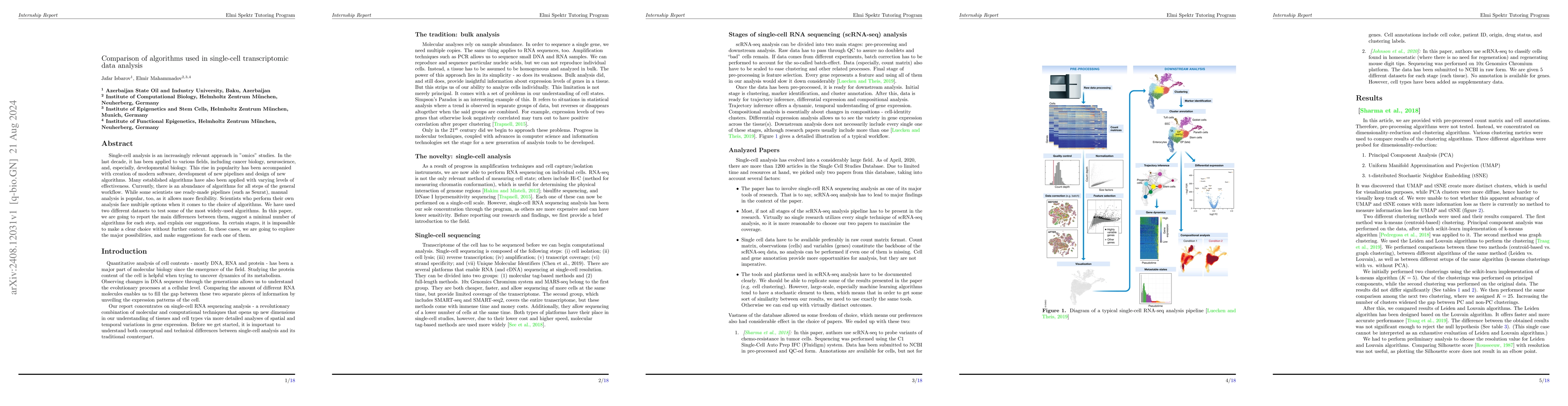 Thumbnail for Comparison of algorithms used in single-cell transcriptomic data
  analysis