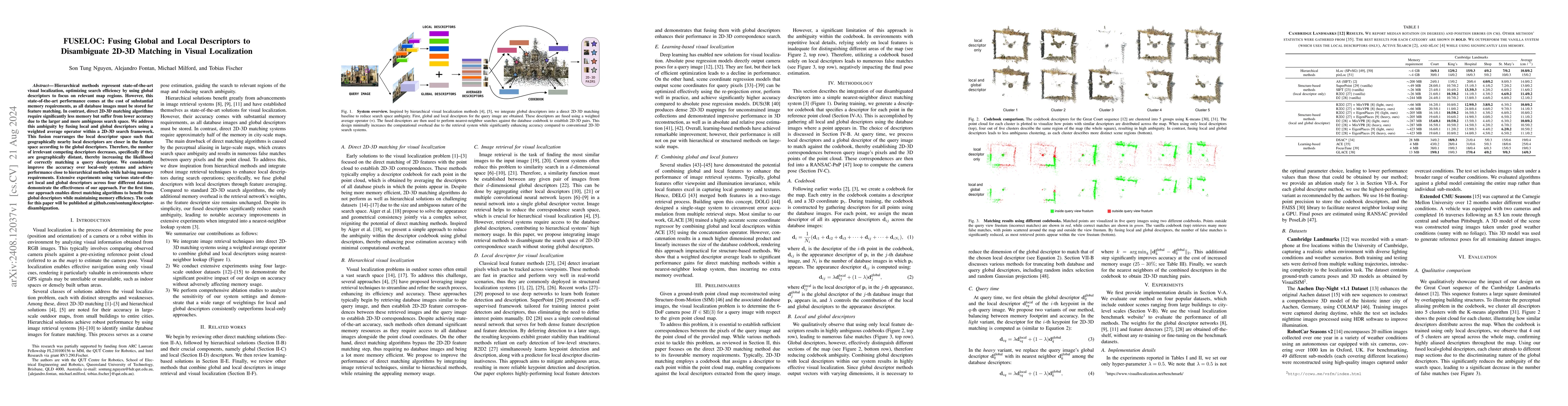 Thumbnail for FUSELOC: Fusing Global and Local Descriptors to Disambiguate 2D-3D
  Matching in Visual Localization