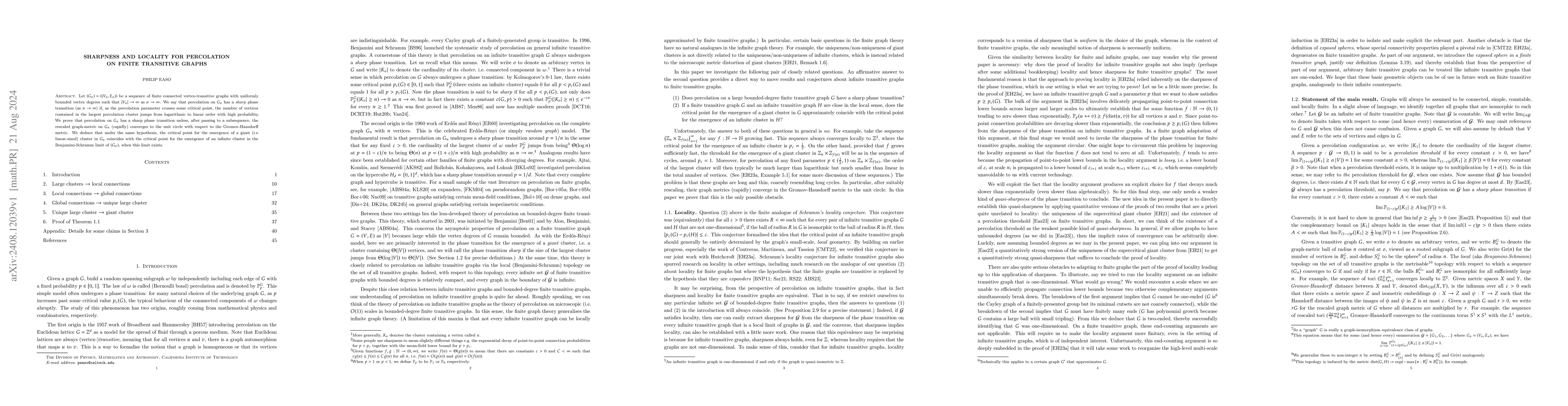 Thumbnail for Sharpness and locality for percolation on finite transitive graphs
