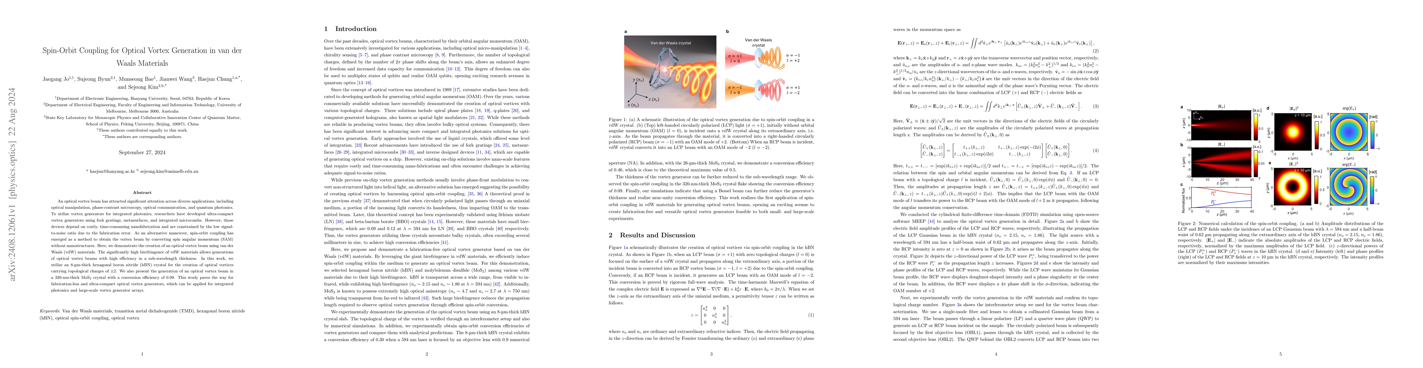 Thumbnail for Spin-Orbit Coupling for Optical Vortex Generation in van der Waals
  Materials