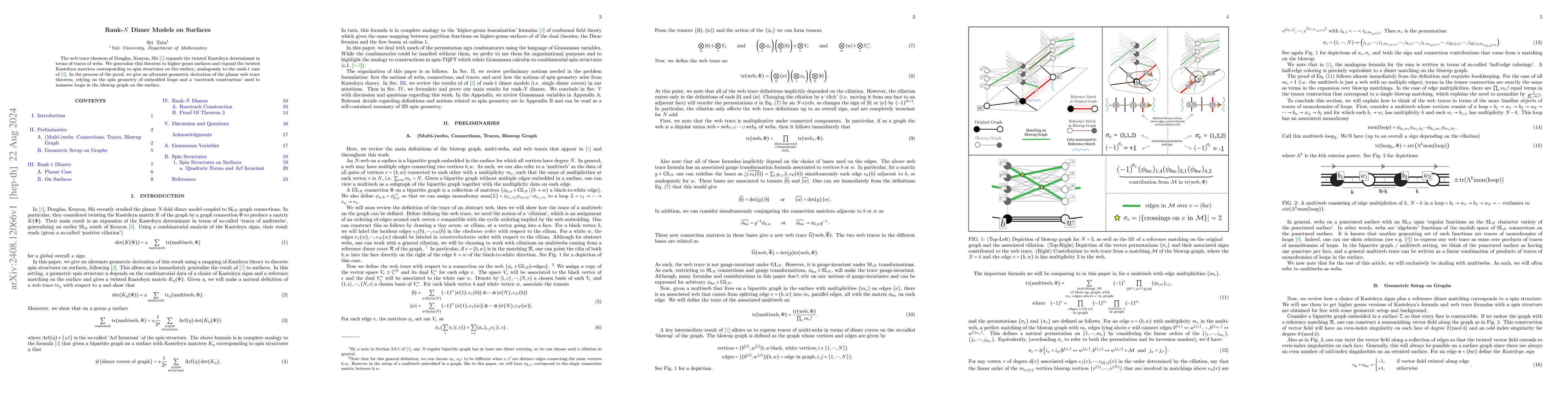 Thumbnail for Rank-$N$ Dimer Models on Surfaces