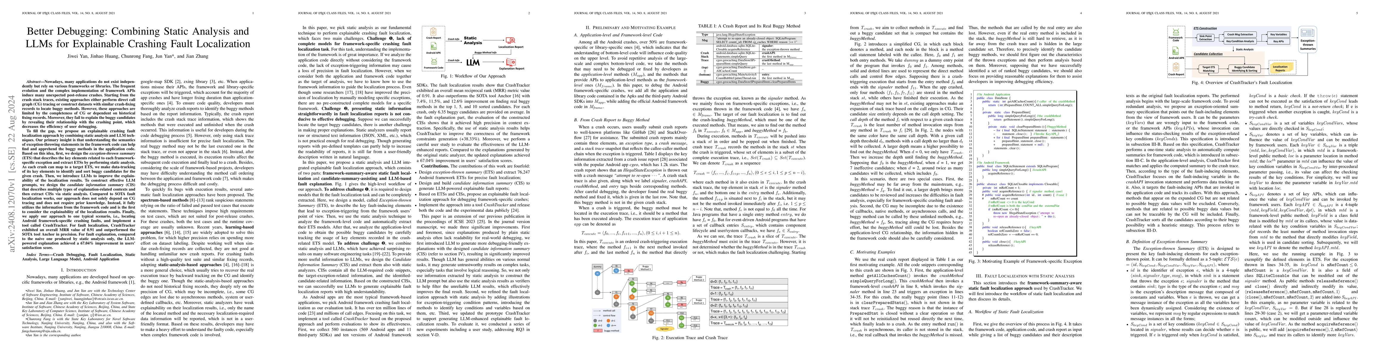 Thumbnail for Better Debugging: Combining Static Analysis and LLMs for Explainable
  Crashing Fault Localization