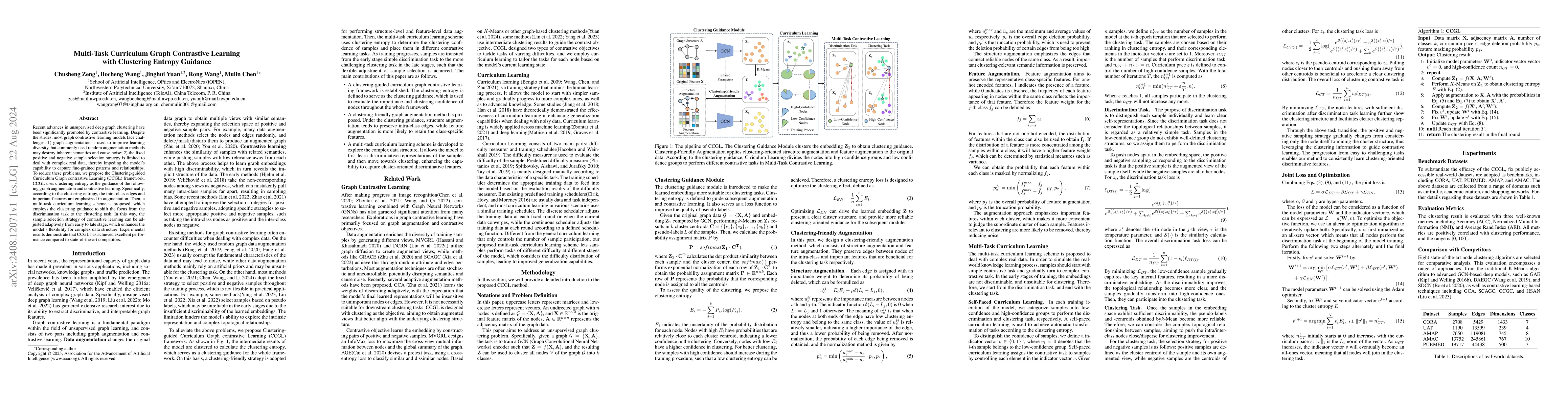 Thumbnail for Multi-Task Curriculum Graph Contrastive Learning with Clustering Entropy
  Guidance
