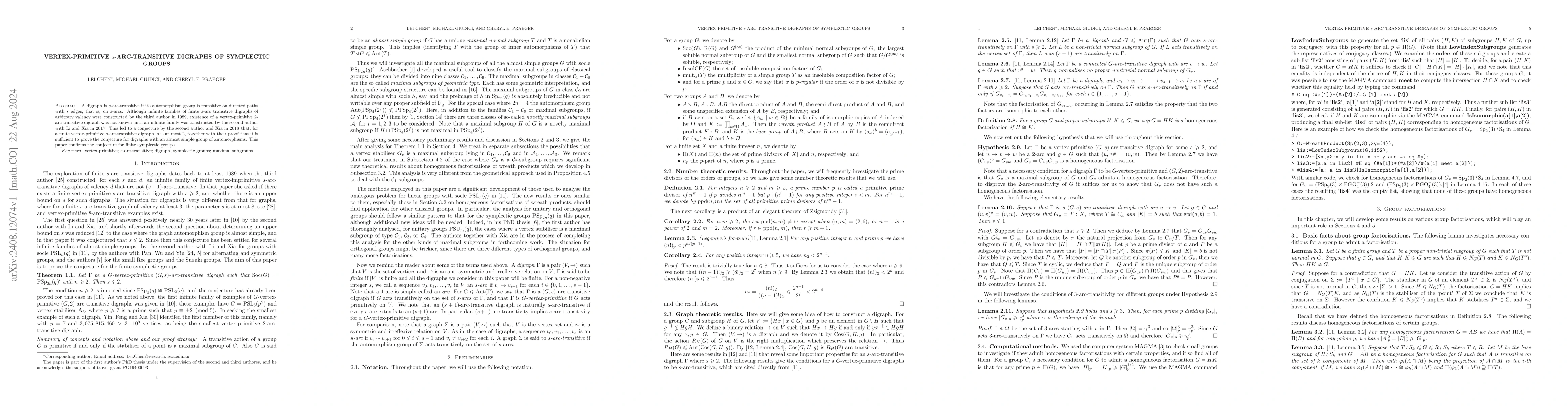 Thumbnail for Vertex-primitive s-arc-transitive digraphs of symplectic groups