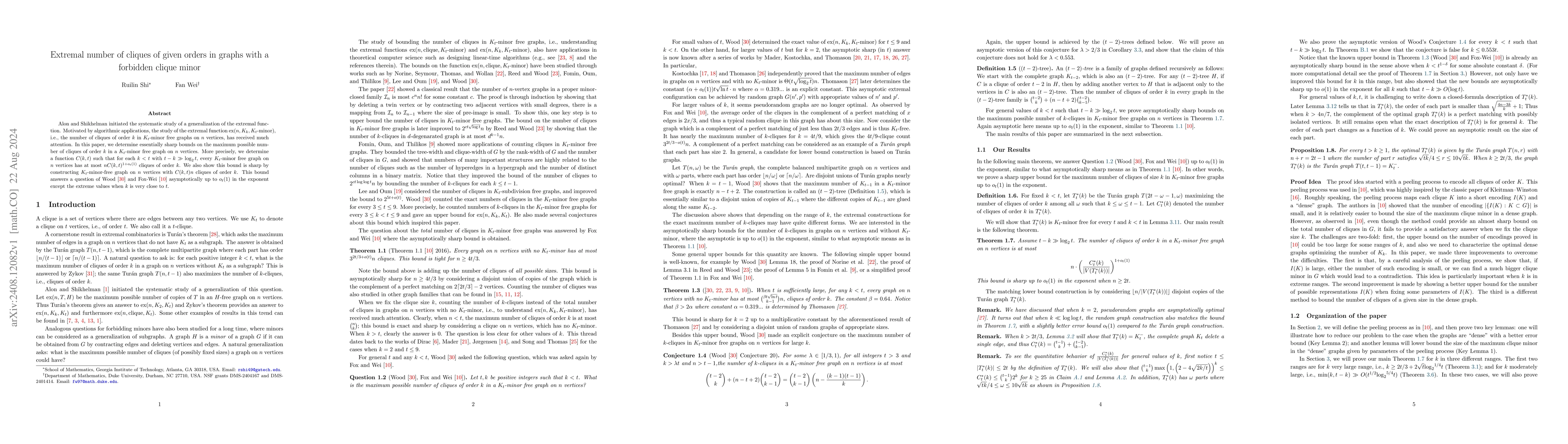 Thumbnail for Extremal number of cliques of given orders in graphs with a forbidden
  clique minor