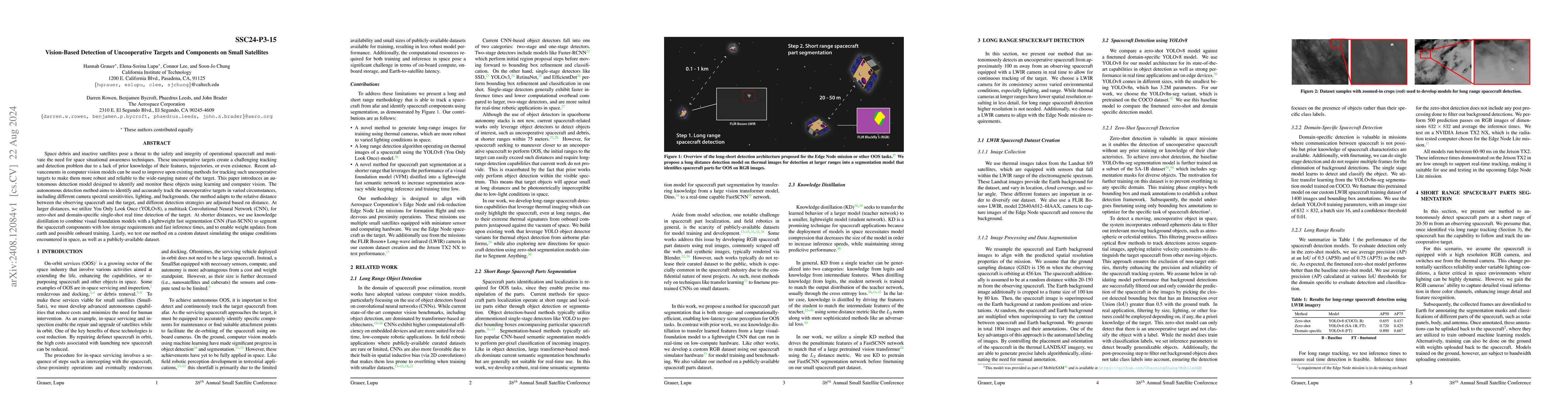 Thumbnail for Vision-Based Detection of Uncooperative Targets and Components on Small
  Satellites