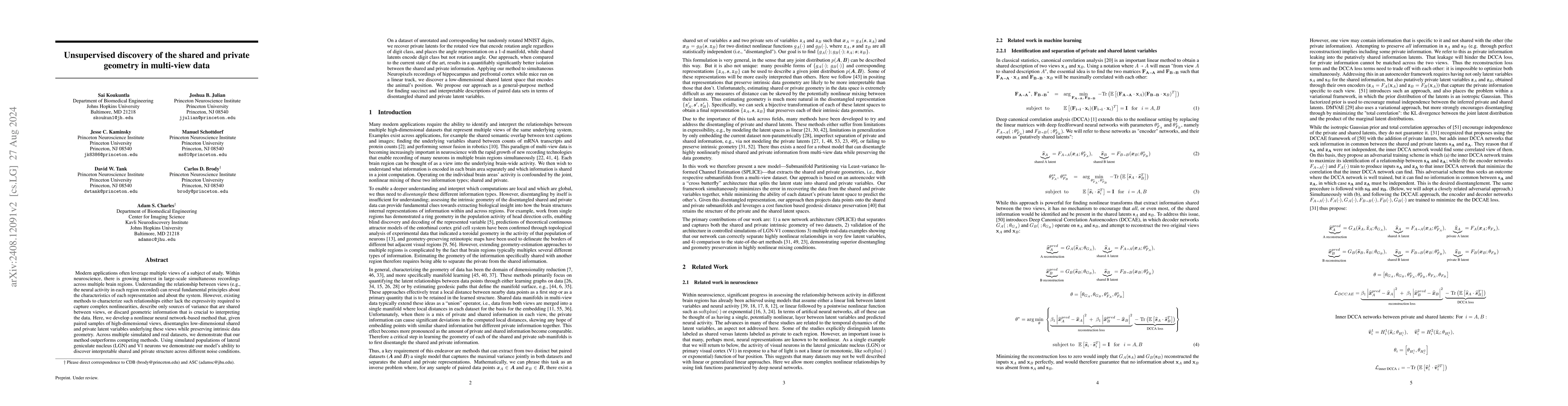 Thumbnail for Unsupervised discovery of the shared and private geometry in multi-view
  data