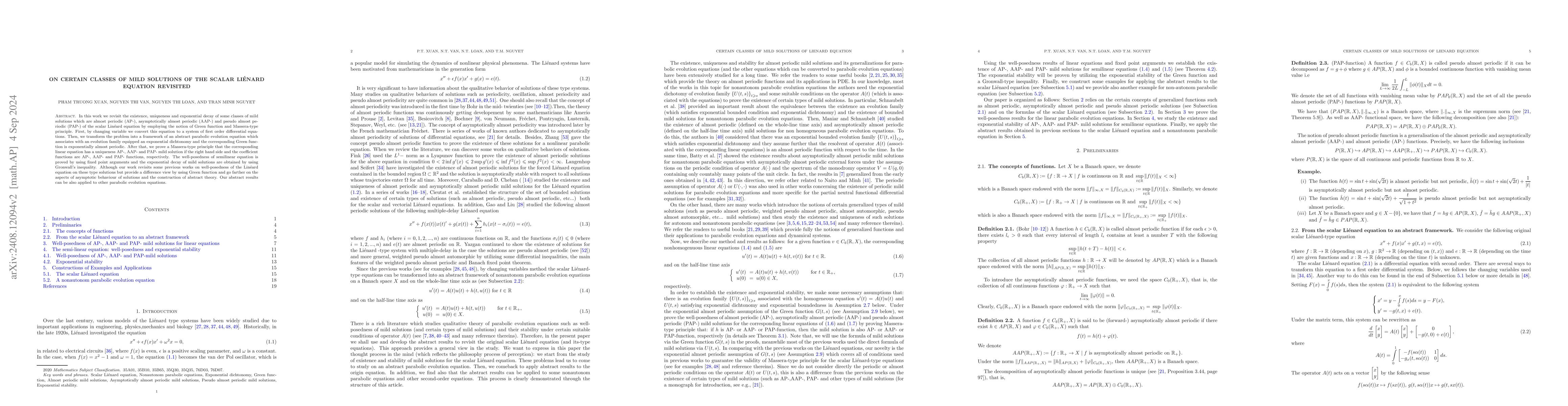 Thumbnail for On certain classes of mild solutions of the scalar Liénard equation
  revisited