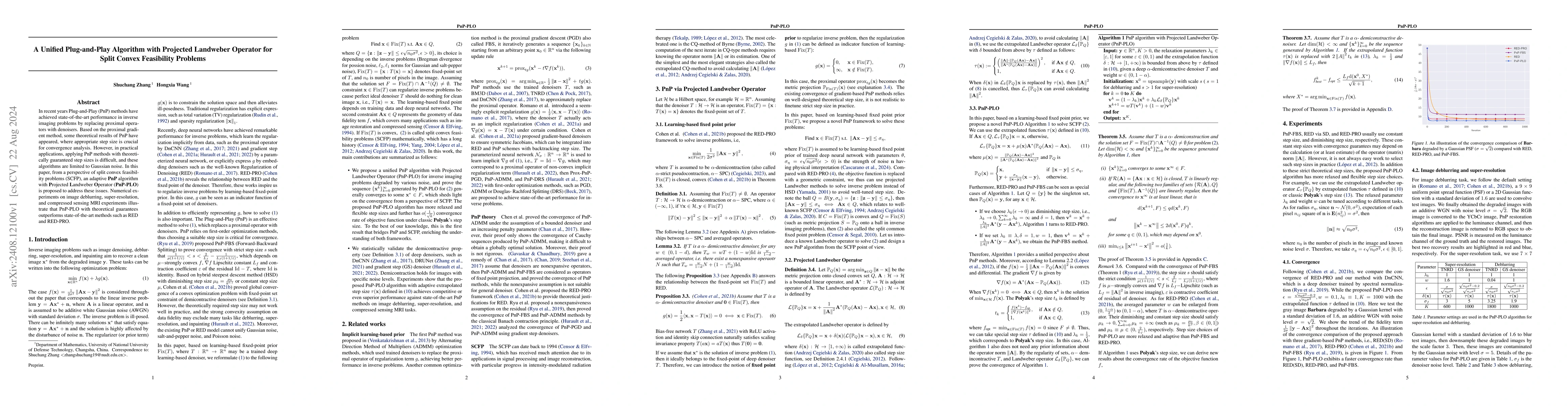 Thumbnail for A Unified Plug-and-Play Algorithm with Projected Landweber Operator for
  Split Convex Feasibility Problems