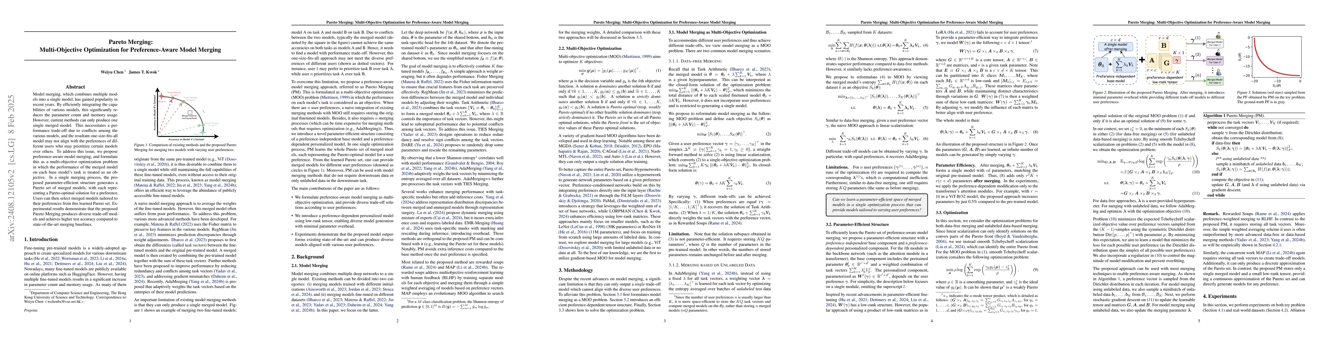 Thumbnail for You Only Merge Once: Learning the Pareto Set of Preference-Aware Model
  Merging