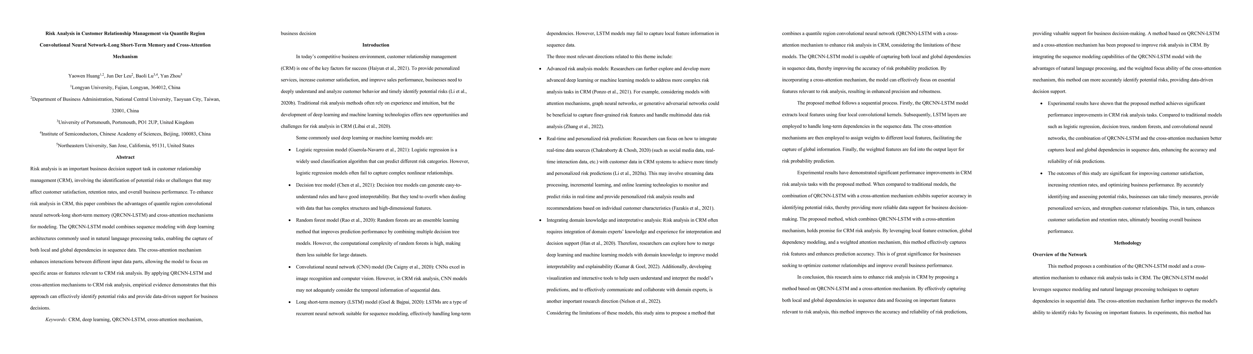 Thumbnail for Risk Analysis in Customer Relationship Management via Quantile Region
  Convolutional Neural Network-Long Short-Term Memory and Cross-Attention
  Mechanism