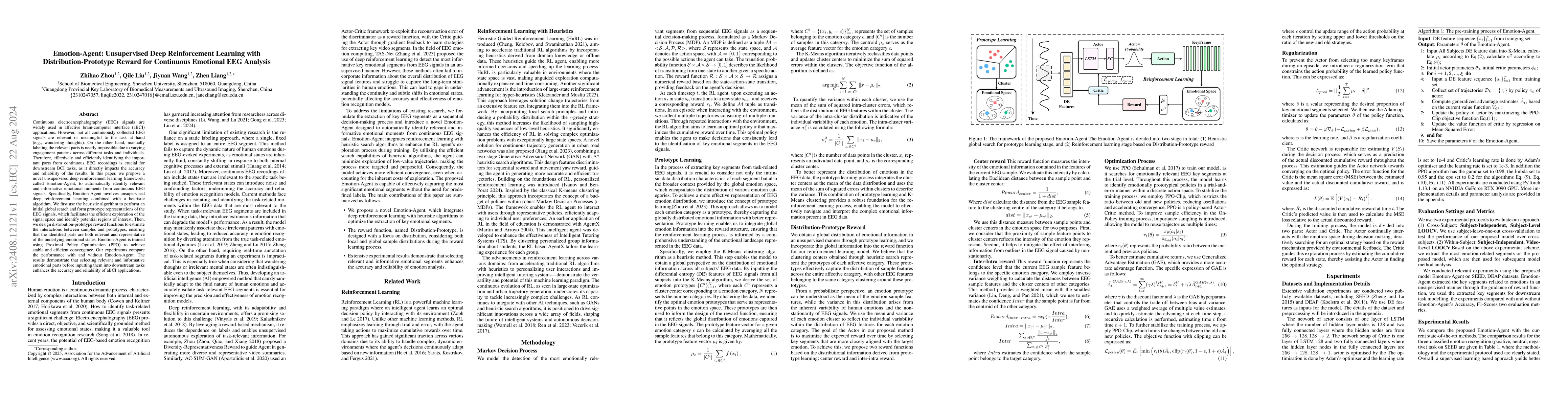 Thumbnail for Emotion-Agent: Unsupervised Deep Reinforcement Learning with
  Distribution-Prototype Reward for Continuous Emotional EEG Analysis