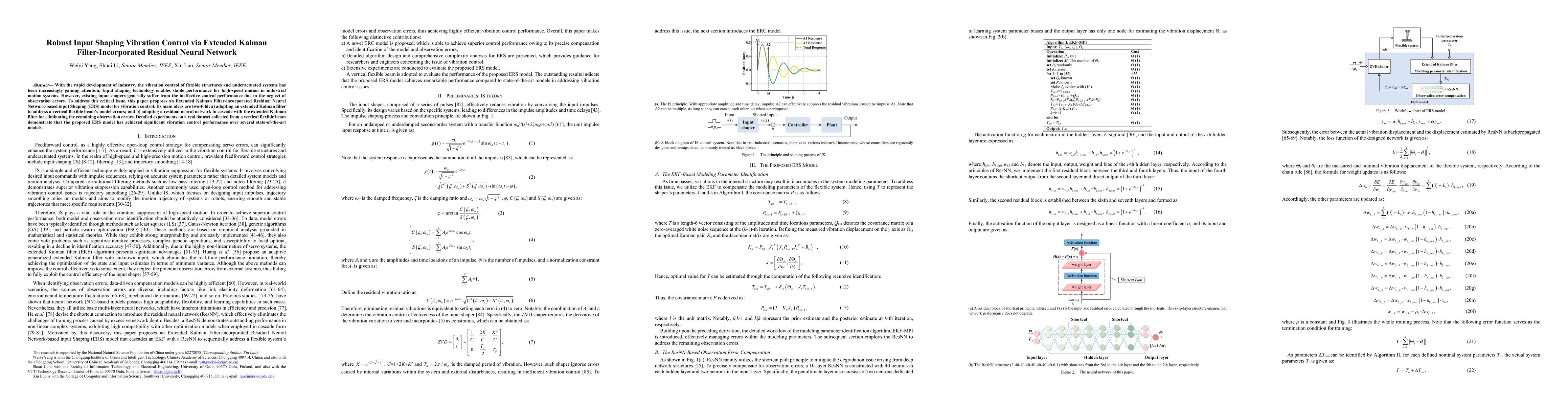 Thumbnail for Robust Input Shaping Vibration Control via Extended Kalman
  Filter-Incorporated Residual Neural Network