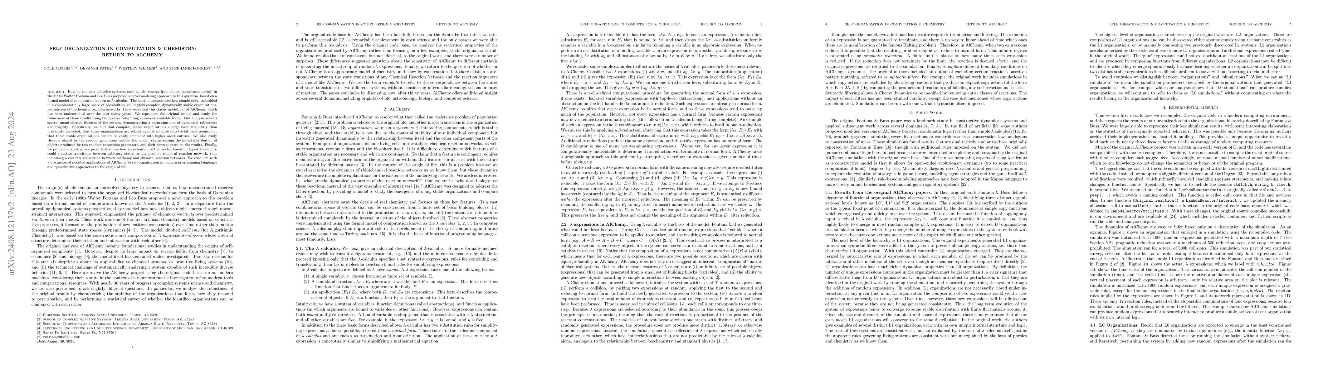 Thumbnail for Self-Organization in Computation & Chemistry: Return to AlChemy