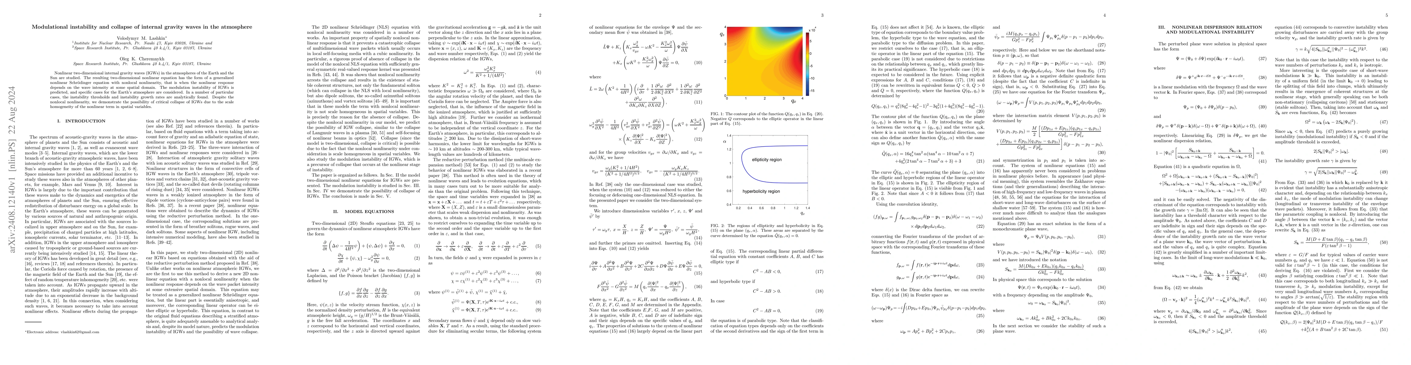 Thumbnail for Modulational instability and collapse of internal gravity waves in the
  atmosphere