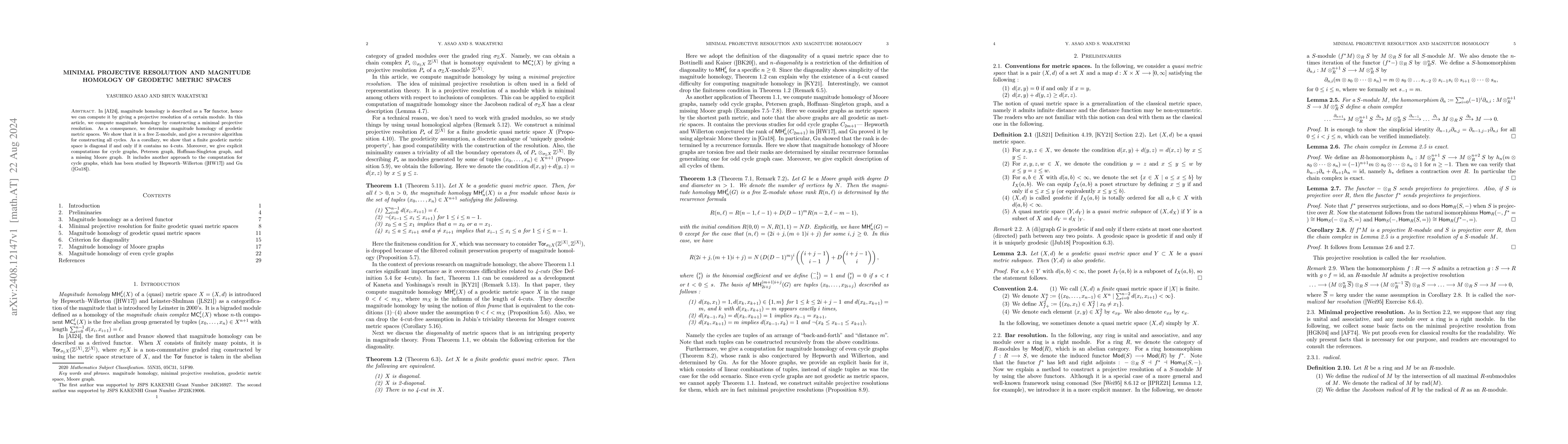 Thumbnail for Minimal projective resolution and magnitude homology of geodetic metric
  spaces